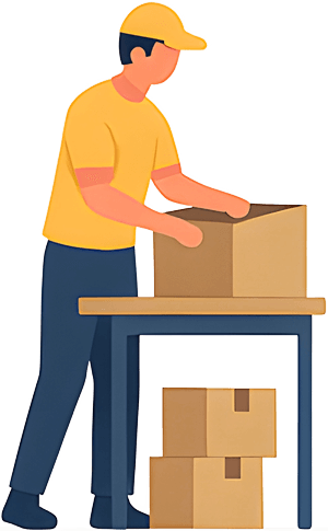 Step 3: EIn Mitarbeiter bereitet das Paket zum Versand vor